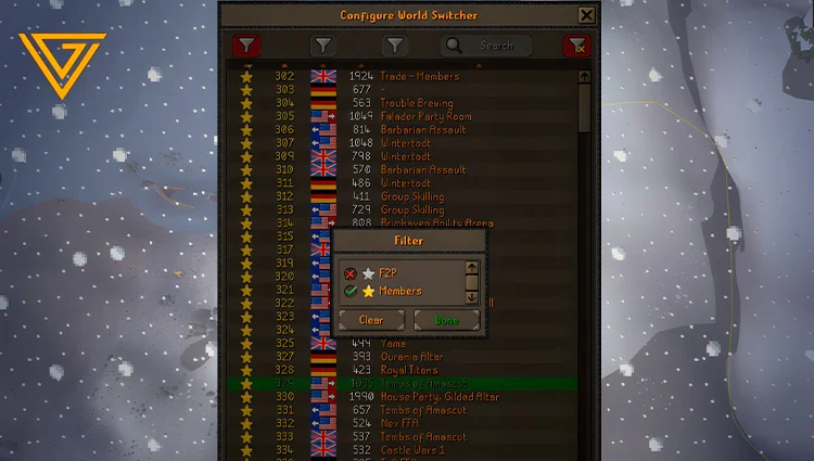 Filter 1: Hide F2P or Members Worlds